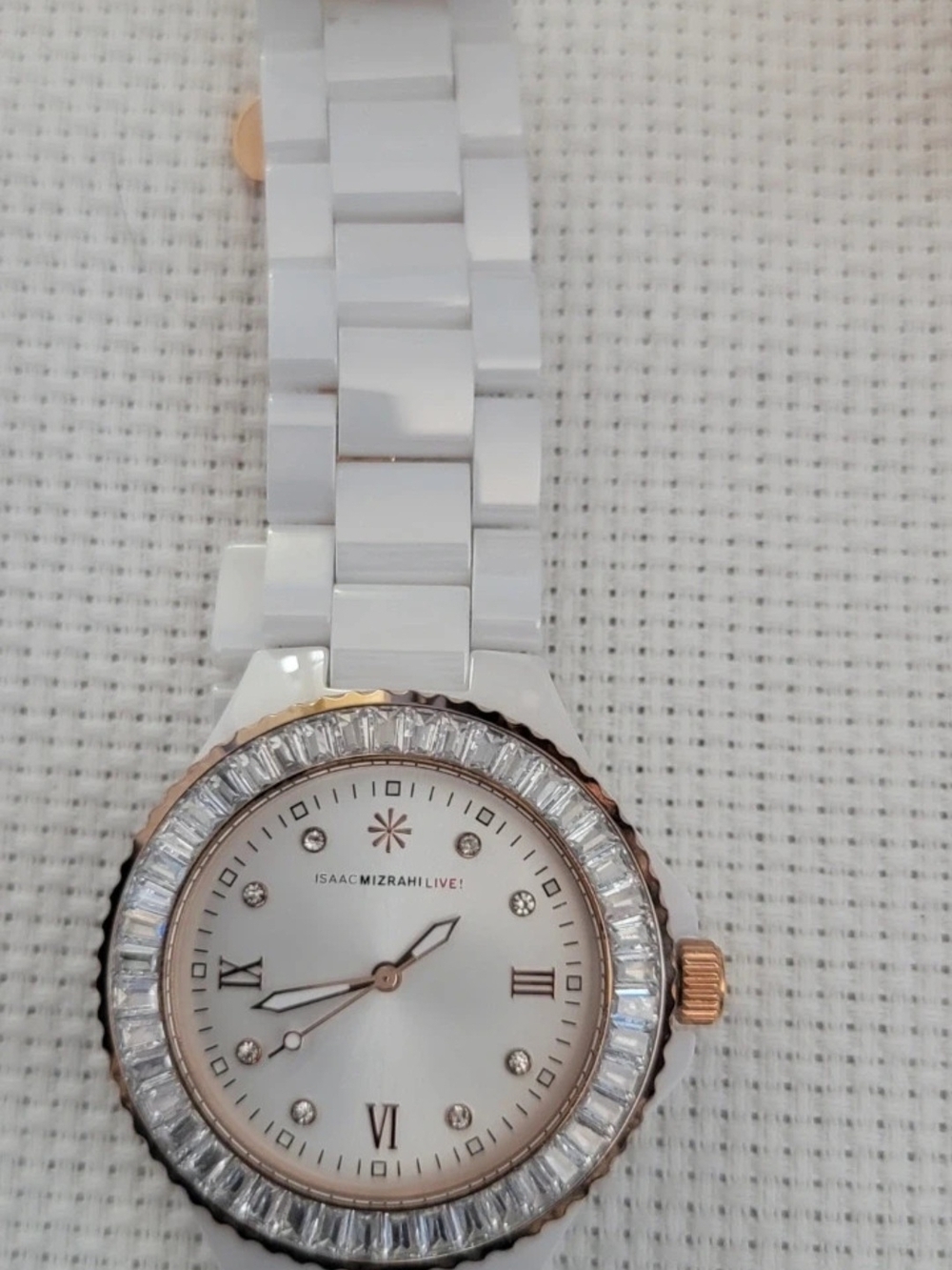Isaac Mizrahi White and Rose Gold Crystal Accent Women's Watch - Picture 5 of 5